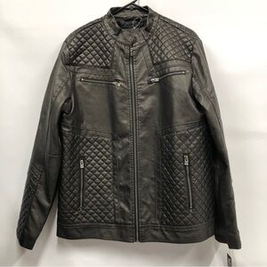 Xray Jeans men’s faux leather motorcycle bomber distressed black jacket large